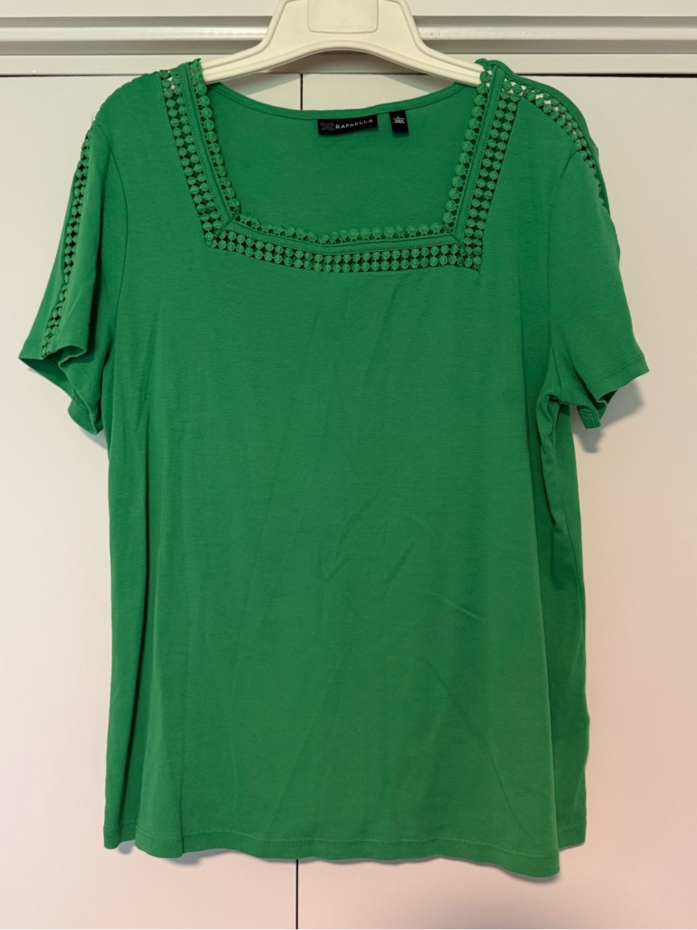 Rafaella Green Short Sleeve Tee with Crochet Square Neck